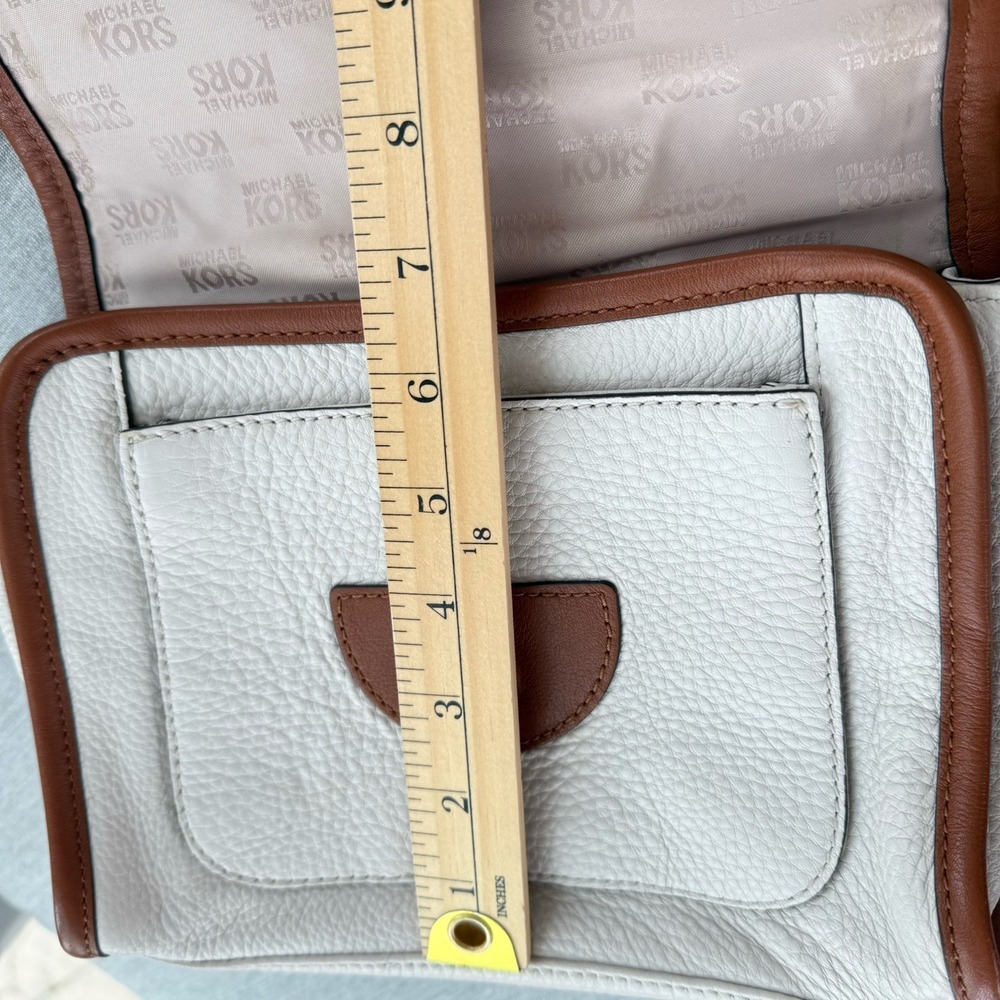 Michael Kors Margo Tan with White Pebbled Leather & Chain Crossbody Bag Purse - Picture 12 of 16